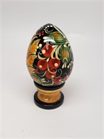 Hand Painted Wooden Egg with Pedestal