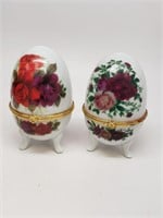 Two Vintage Egg-Shaped Chintz Trinket Boxes