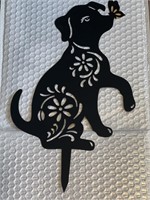Puppy w Butterfly on Nose Silhouette Garden Stake