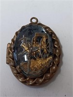 Cameo Style Oriental Theme Goldtone Locket Pendant