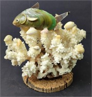White Coral Art Piece with Shells and Fish