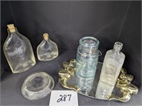Old bottles and tray