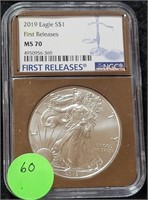2019 FIRST RELEASE SILVER EAGLE $1 COIN - MS70