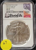 2019-W BURNISHED SILVER EAGLE $1 - VICKERS - MS70