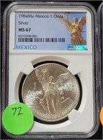 1984-MO MEXICO 1 ONZA SILVER ROUND - MS67