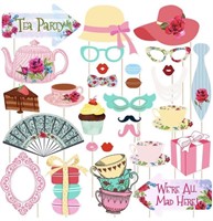 AMOSFUN, 30 PC FUNNY TEA PARTY THEMED PROPS FOR