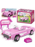 PINK CAR BUILDING BLOCKS WITH ROAD SIGN AND