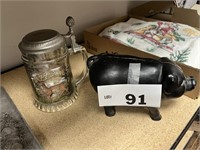 CAST PIGGY BANK AND BEER STEIN