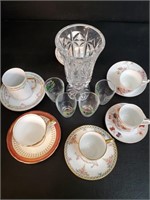 Mixed Teacups and Saucers, Shot Glasses & Vase