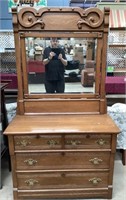 Gorgeous Antique Oak Dresser With Beveled Mirror