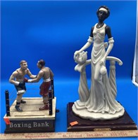 Cast Iron Boxing Bank & La Verona Statue