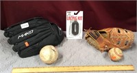 Softball And Baseball Gloves With Balls And Lace