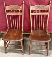 Pair Of Vintage Press Back Oak Chairs