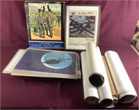 Box With Assortment Of Military Artwork, Photos,