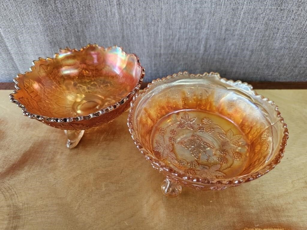 Pair of 5" Marigold Carnival Glass Bowls