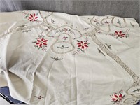 60" Round Vintage Tablecloth Poinsettia