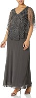 J Kara Women's Pop Over Long Beaded Dress,