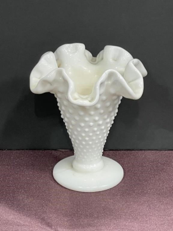 Hobnail milkglass vase