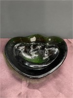 Green glass vintage ashtray