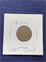 1887 Indian head penny coin