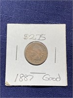1887 Indian head penny coin