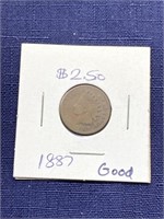 1887 Indian head penny coin