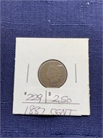 1887 Indian head penny coin