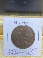 1916 uk Great Britain penny coin