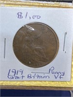 1919 Great Britain coin one penny