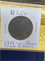 1919 Great Britain coin one penny