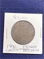 1932 uk Great Britain penny coin