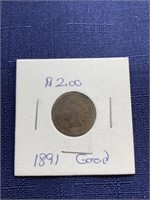 1891 Indian head penny coin