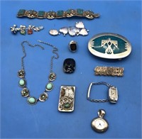 Silver Tone Jewelry & A Mexican Silver Bracelet