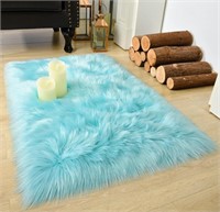 $25 Soft Fluffy Blue Faux Fur Rugs for Bedroom