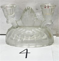 Vintage Clear Glass Double Taper Candlestick
