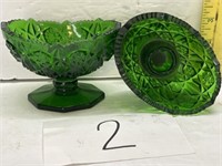 Vintage Footed Green Pressed Glass Hurricane