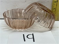 (2) vintage pink depression glass bowls