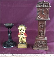 Vintage Cast Iron Banks And Candle Holder