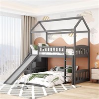 Goohome Twin Over Twin Bunk Bed with Slide, Solid