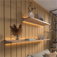 Floating Wall Shelf with Lighting, 1 Piece brown