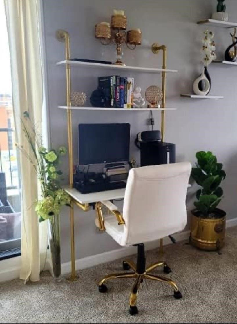 $129 White/ Gold Desk, 36" Ladder Desk, Wall Mount