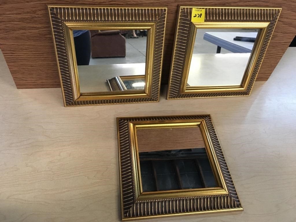 3pc Gold Tone Mirror set 9"x9"