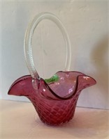 Cranberry glass blown basket - note there is a
