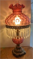 Cranberry glass table lamp