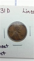 1931D Lincoln Wheat Cent