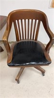 ANTIQUE SWIVEL OFFICE CHAIR LEATHER PADDING