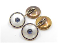 18KT STAMPED GOLD CUFFLINKS W/BLUE STONES 8.43g