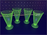 4 VTG Green Paneled Depression Glass Footed