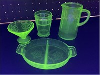 VTG Green Depression Glass Milk Pitcher, Glass, &