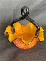 VTG Bohemian Art Glass Tango Orange Black Basket